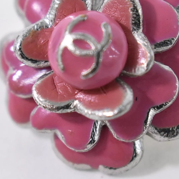 CHANEL Camelia CC Pink & Silver-tone Metal Earrings - Picture 6 of 9